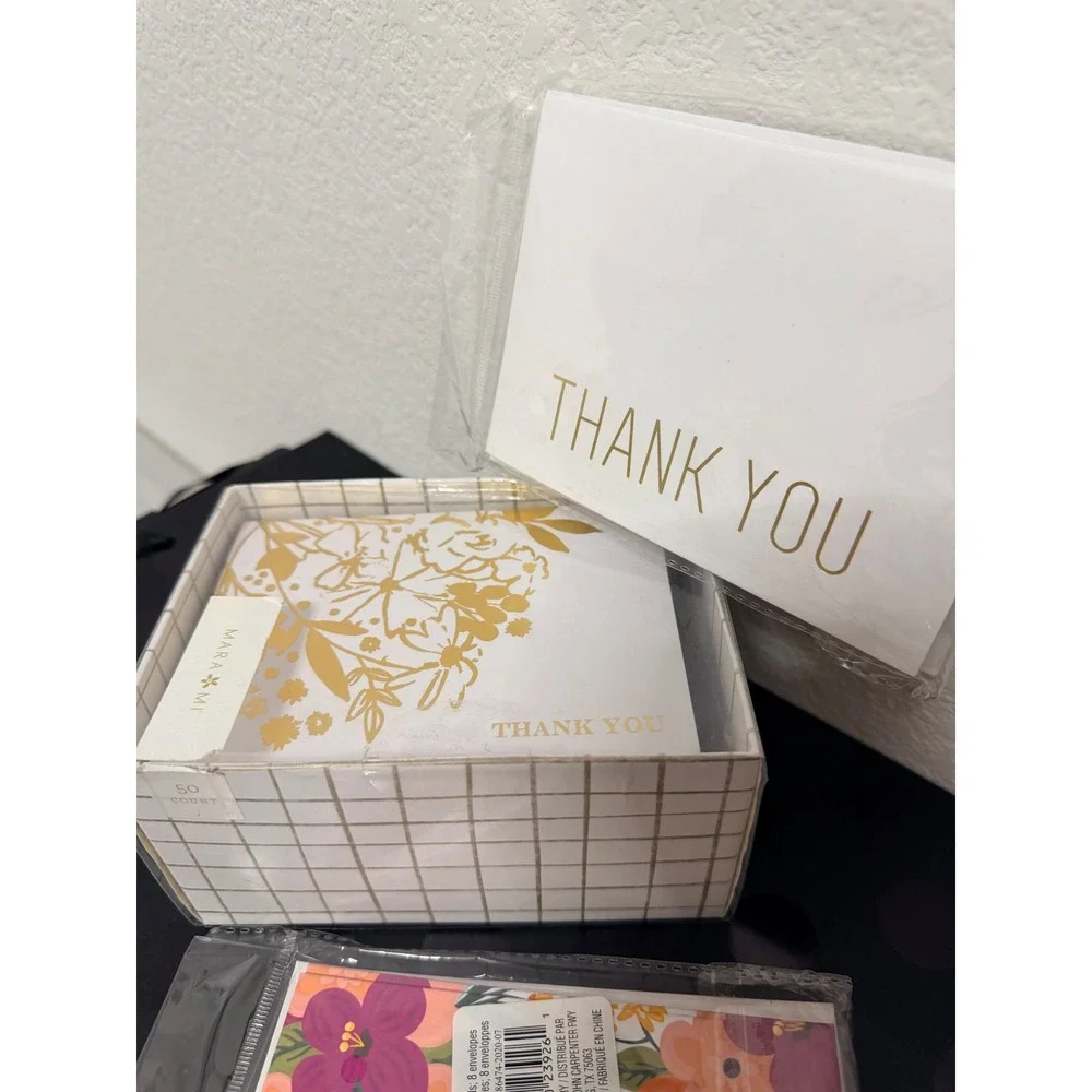 Mara-Mi Craft Smart Thank You Cards Envelopes‎ Bundle 66 Count Floral Gold Foil